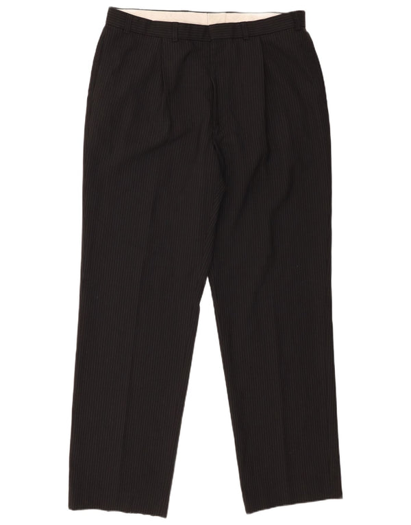 Marks & Spencer Mens Pegged Suit Trousers W36 L33 Black Pinstripe Polyester
