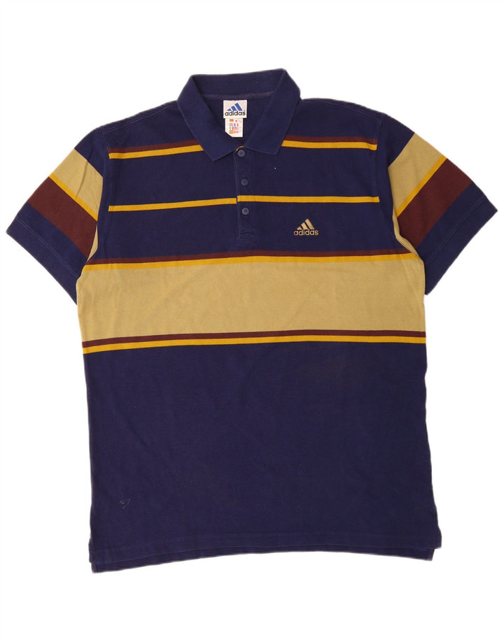 ADIDAS Mens Polo Shirt UK 44/46 Large Navy Blue Colourblock Cotton
