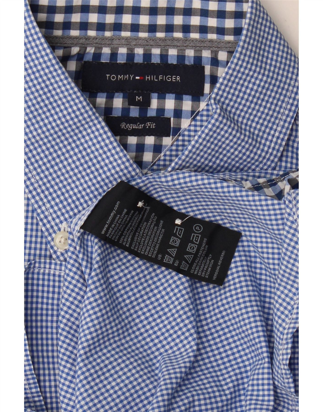 TOMMY HILFIGER Mens Regular Fit Short Sleeve Shirt Medium Blue Gingham