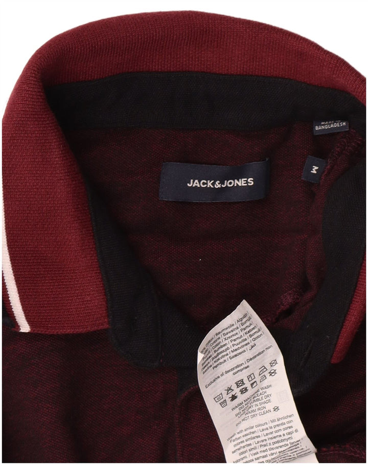 JACK & JONES Mens Polo Shirt Medium Burgundy Cotton