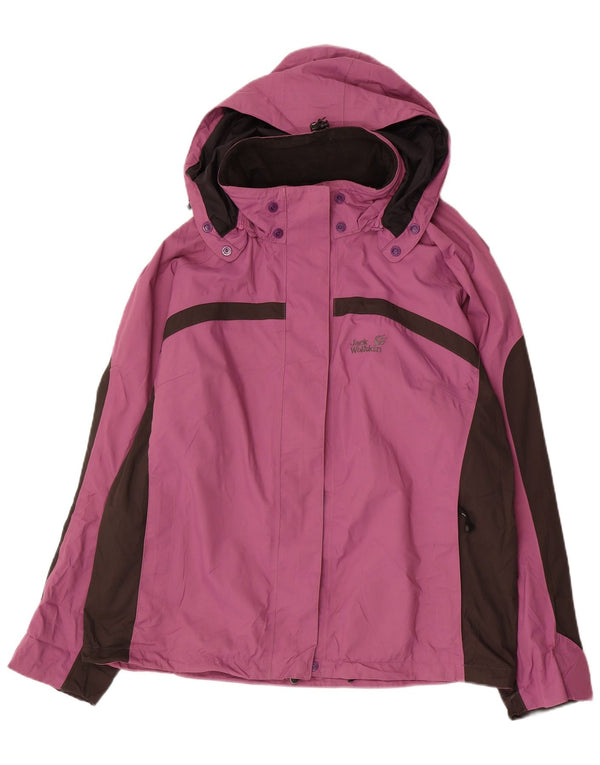 JACK WOLFSKIN Womens Graphic Rain Jacket UK 22/24 2XL Purple Colourblock