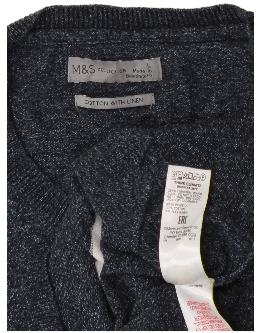 Marks & Spencer Mens Crew Neck Jumper Sweater Large Navy Blue Striped