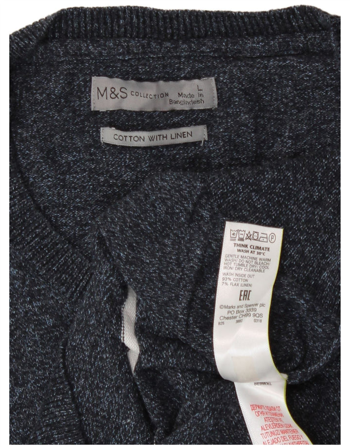 Marks & Spencer Mens Crew Neck Jumper Sweater Large Navy Blue Striped
