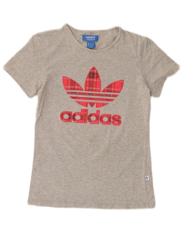 ADIDAS Womens Graphic T-Shirt Top UK 8 Small Grey Flecked Cotton