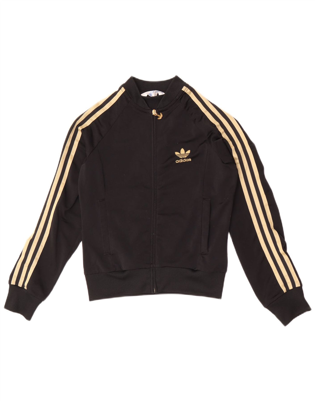 Adidas Womens Graphic Tracksuit Top Jacket EU 34 XS Black Polyester