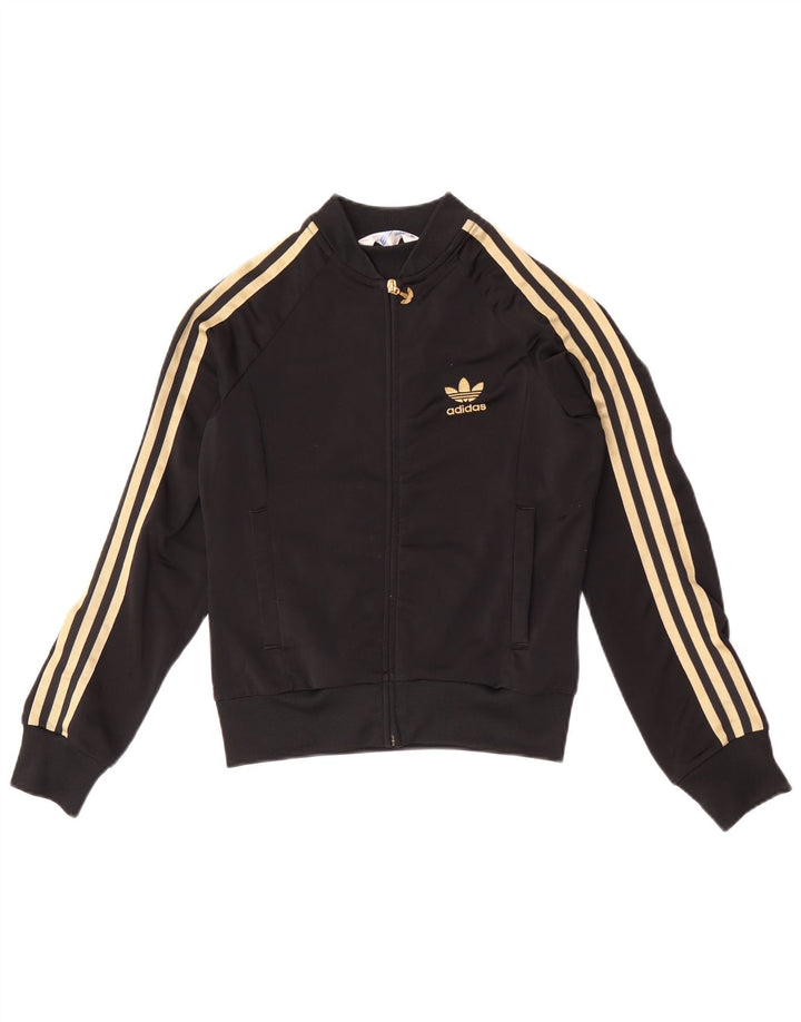 Adidas Womens Graphic Tracksuit Top Jacket EU 34 XS Black Polyester
