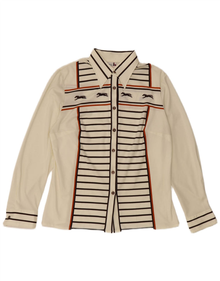 HAMMERLE Womens Shirt Blouse UK 14 Large Off White Striped Polyester