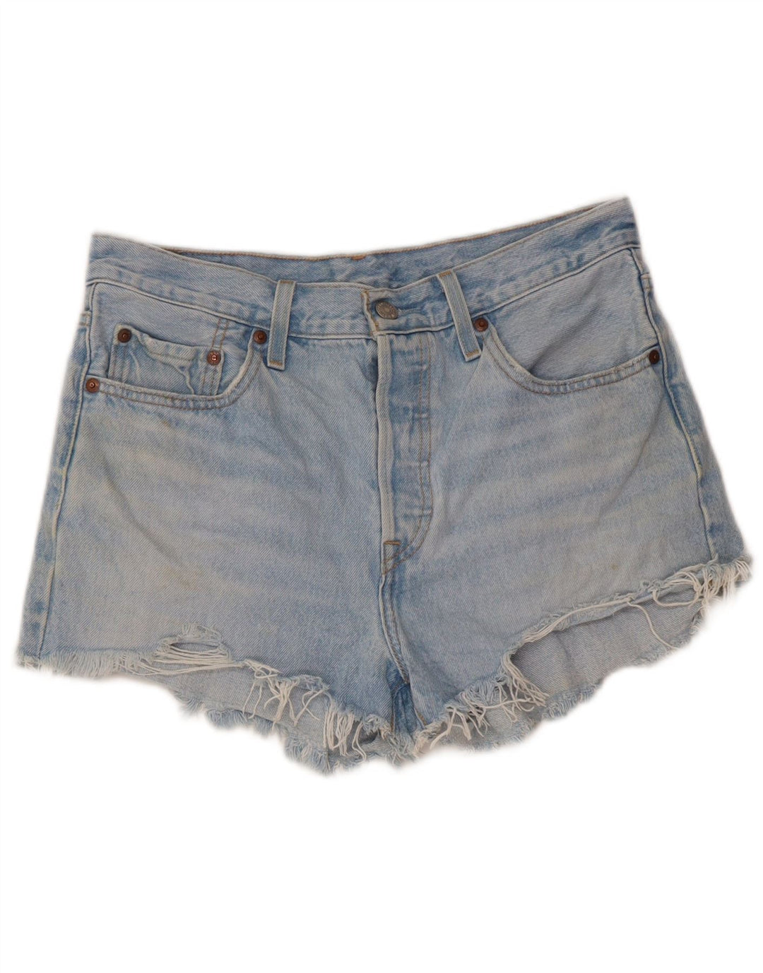 LEVI'S Womens 501 Distressed Denim Shorts W28 Medium Blue Cotton