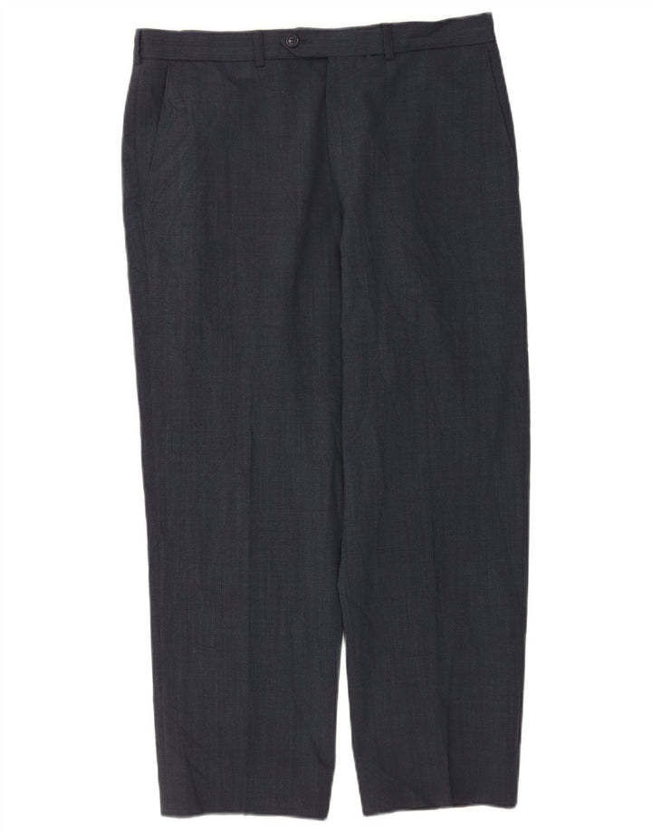 Marks & Spencer Mens Straight Suit Trousers W34 L29 Navy Blue Polyester