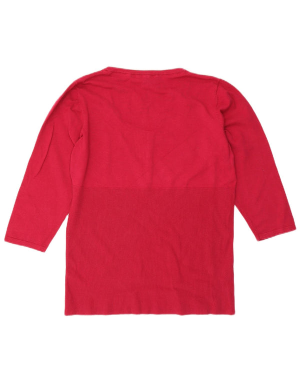 LAURA ASHLEY Womens 3/4 Sleeve Button Neck Jumper Sweater UK 18 XL Red