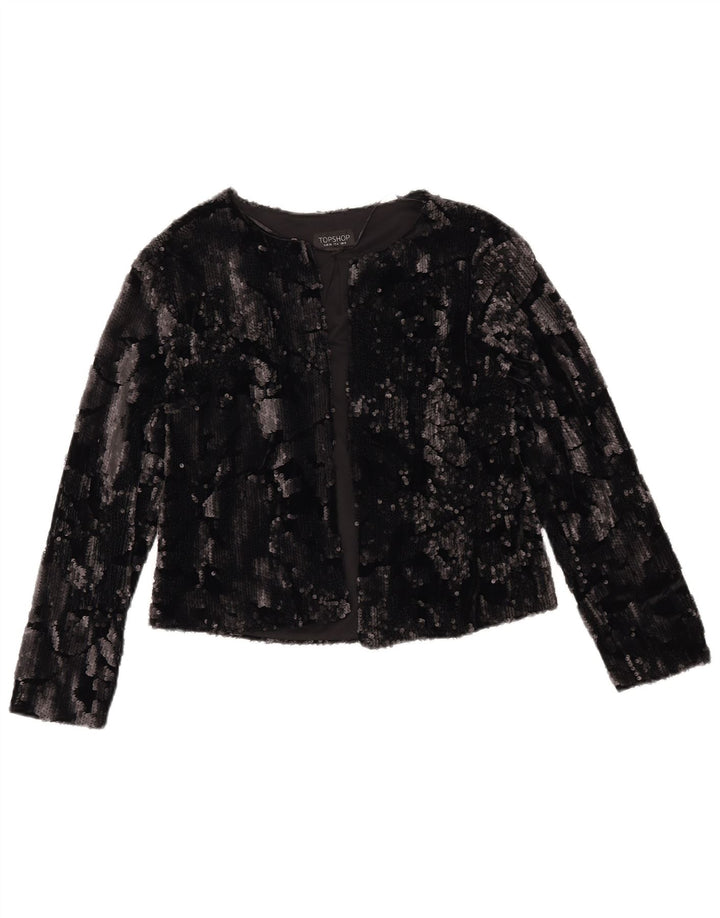 TOPSHOP Womens Crop Open Blazer Jacket UK 8 Small  Black Polyester