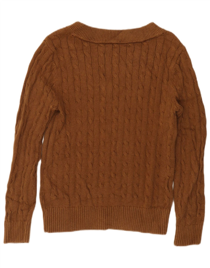 TOMMY HILFIGER Womens V-Neck Jumper Sweater UK 12 Medium Brown Cotton