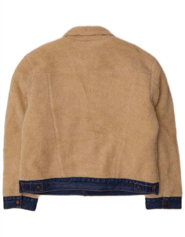 Levi's Womens Crop Denim Fleece Jacket UK 16 Large Beige Colourblock