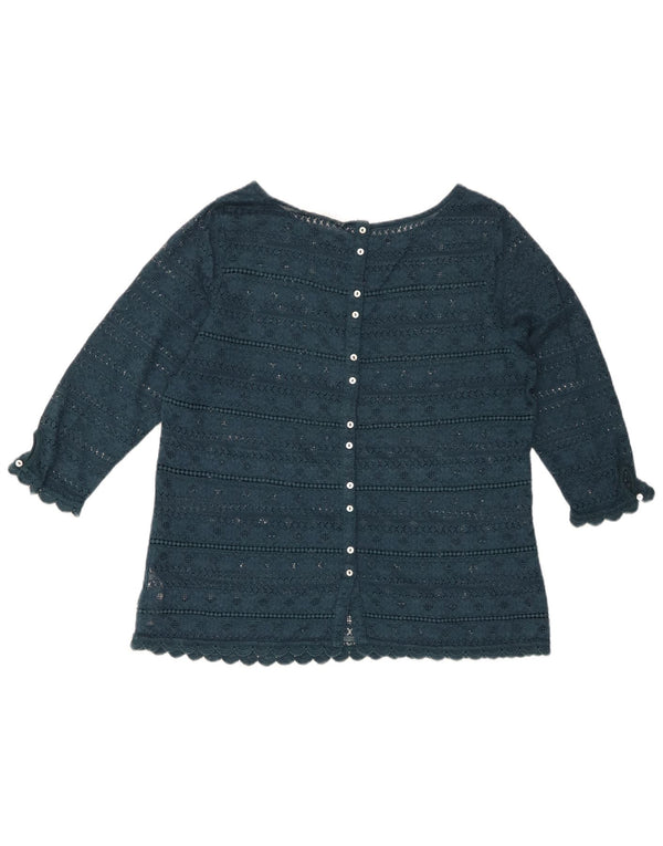 FAT FACE Womens Lace 3/4 Sleeve Blouse Top UK 14 Large Green Floral Cotton