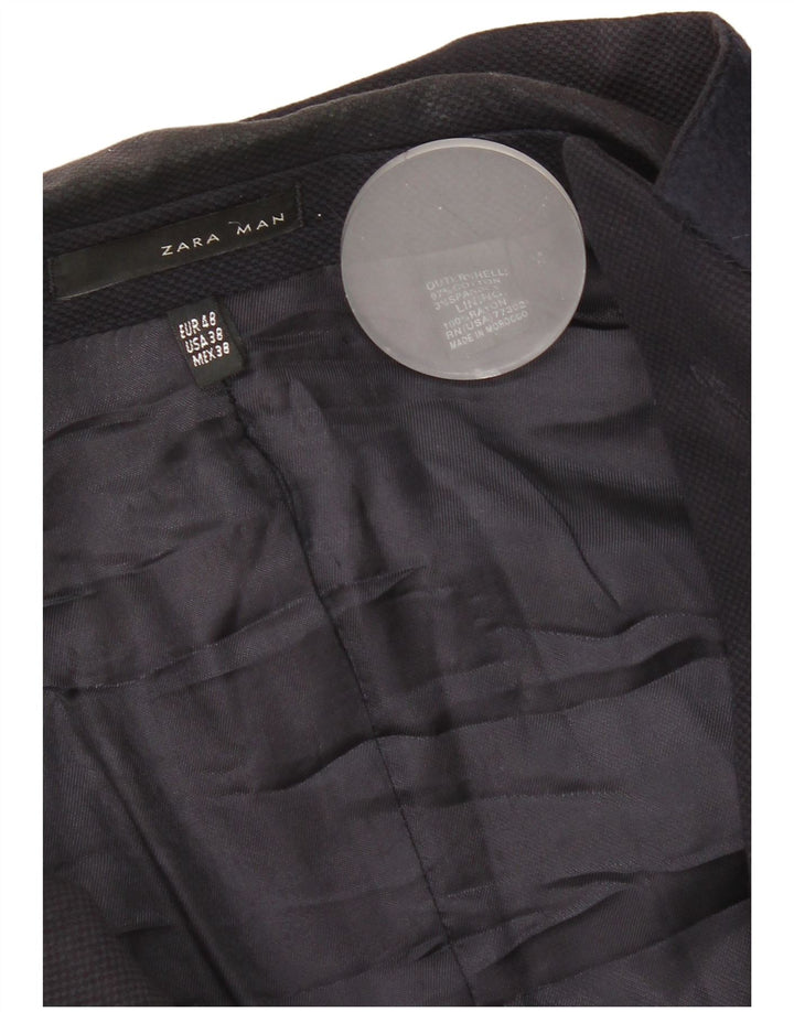 Zara Mens 2 Button Blazer Jacket EU 48 Medium Navy Blue Cotton