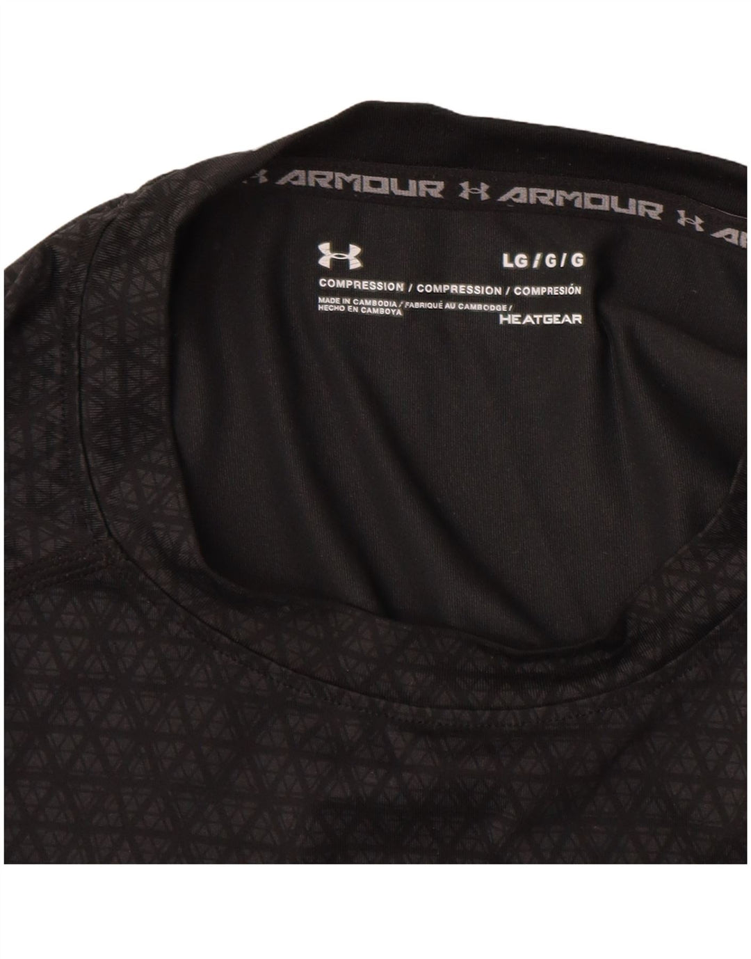 UNDER ARMOUR Mens Heat Gear T-Shirt Top Large Grey Geometric Synthetic