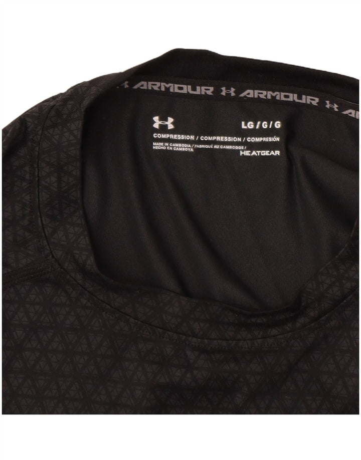 UNDER ARMOUR Mens Heat Gear T-Shirt Top Large Grey Geometric Synthetic