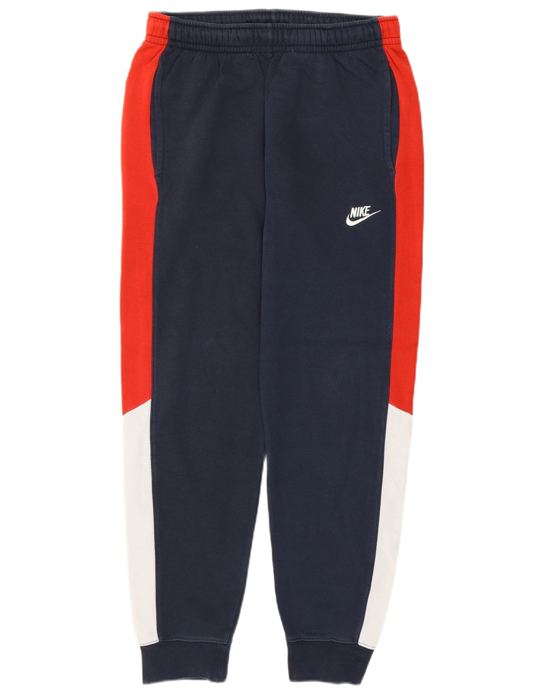 NIKE Mens Tracksuit Trousers Joggers Small Navy Blue Colourblock Cotton