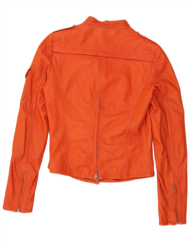 Sitelli Womens Military Leather Jacket IT 40 Small Orange Leather