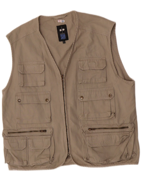 Sea Barrier Mens Utility Gilet UK 42 XL Khaki Cotton