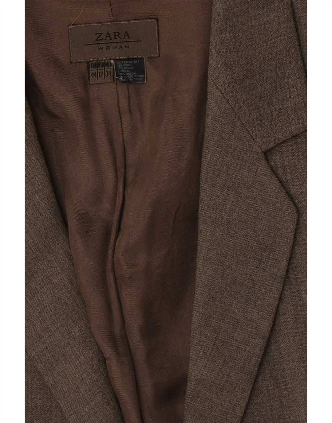 Zara Womens 1 Button Blazer Jacket EU 44 XL Brown Wool