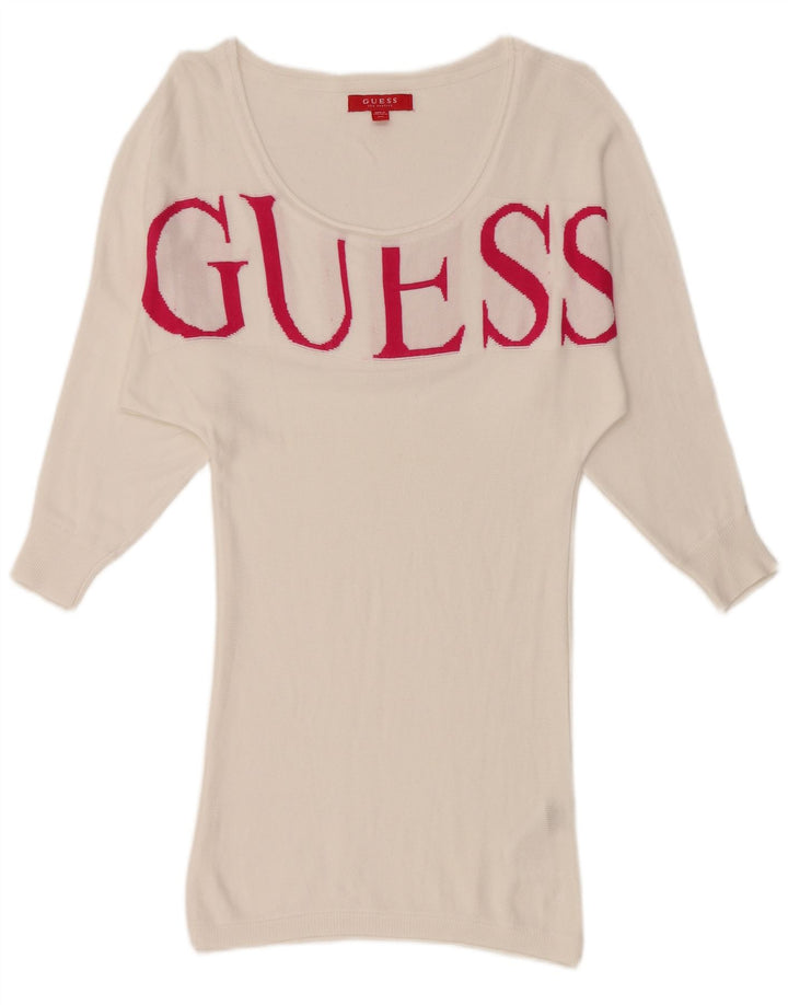 GUESS Womens Graphic 3/4 Sleeve Jumper Dress UK 6 XS White Viscose