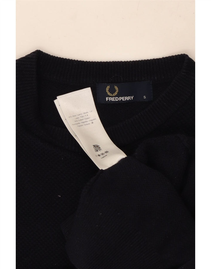 FRED PERRY Mens Crew Neck Jumper Sweater Small Navy Blue Wool