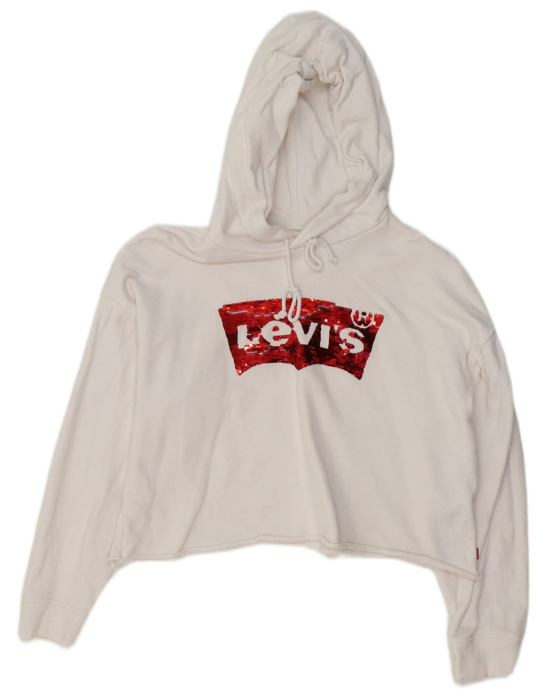 LEVI'S Womens Oversized Crop Hoodie Jumper UK 14 Medium White Cotton