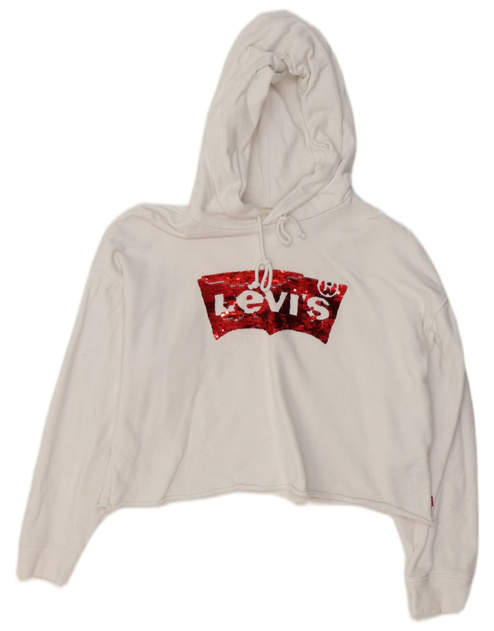 LEVI'S Womens Oversized Crop Hoodie Jumper UK 14 Medium White Cotton