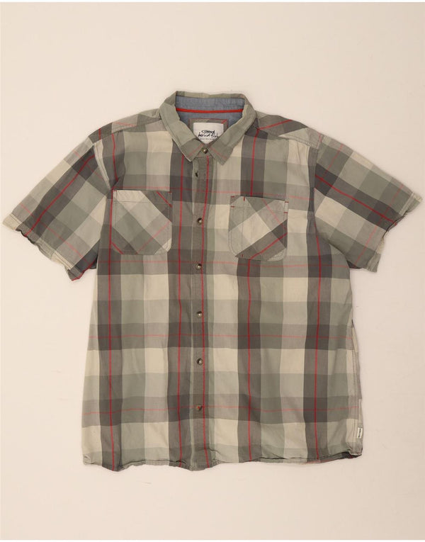 Weird Fish Mens Short Sleeve Shirt 3XL Khaki Check Cotton