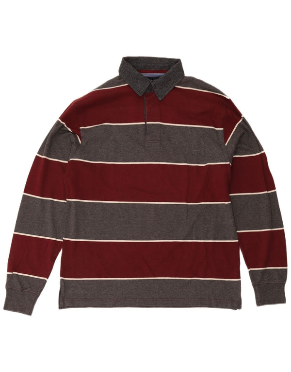 Gant Mens Long Sleeve Rugby Polo Shirt XL Burgundy Striped Cotton