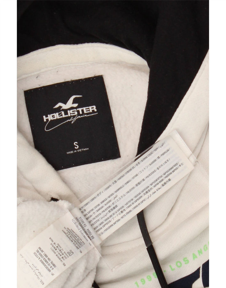HOLLISTER Mens Graphic Hoodie Jumper Small White Cotton