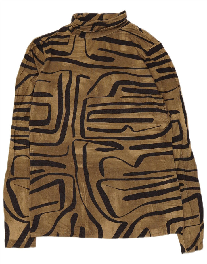 Jigsaw Womens Top Long Sleeve UK 10 Small Brown Geometric Viscose