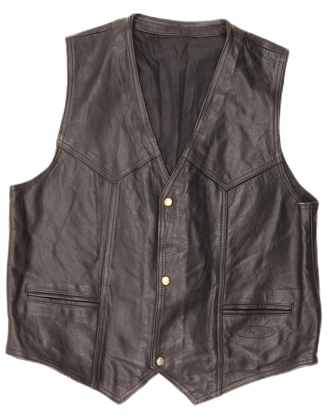 VINTAGE Mens Leather Waistcoat Medium Black