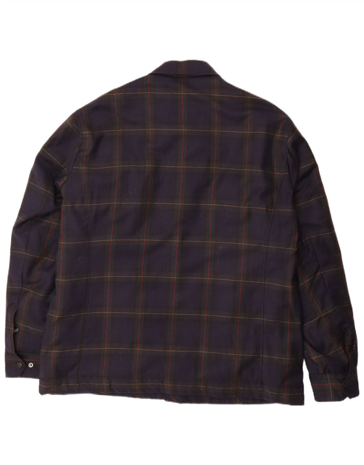 GUTTERIDGE Mens Bomber Jacket EU 54 2XL Navy Blue Check Wool