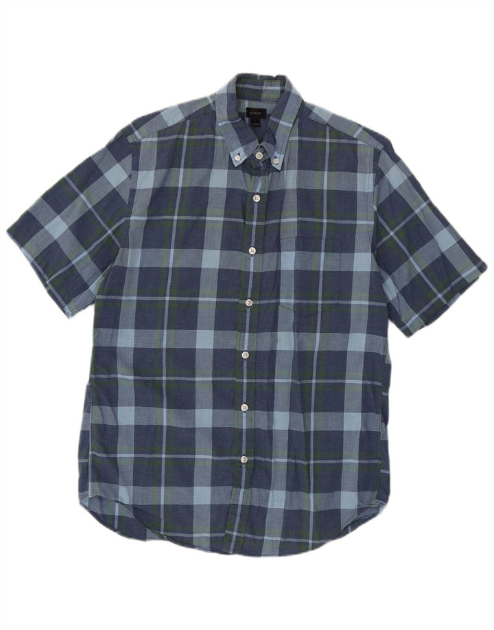 J. CREW Mens Short Sleeve Shirt Medium Navy Blue Check