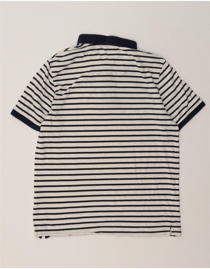 Lyle & Scott Mens Polo Shirt Large White Striped Cotton