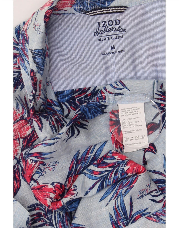Izod Mens Salt Water Short Sleeve Shirt Medium Blue Floral Cotton