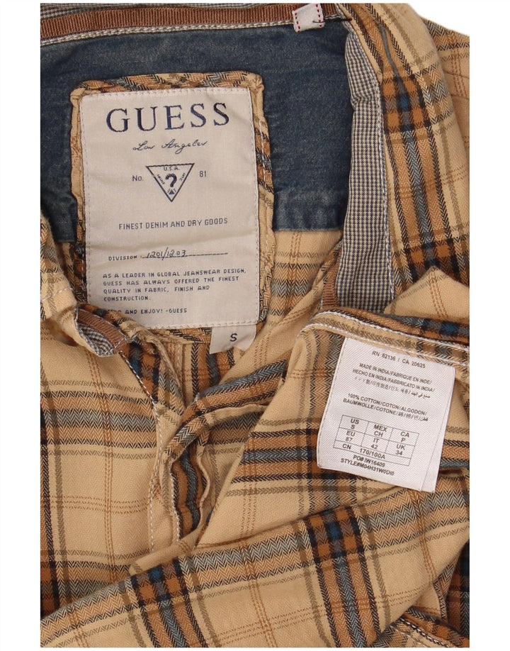 Guess Mens Flannel Shirt Small Beige Check Cotton