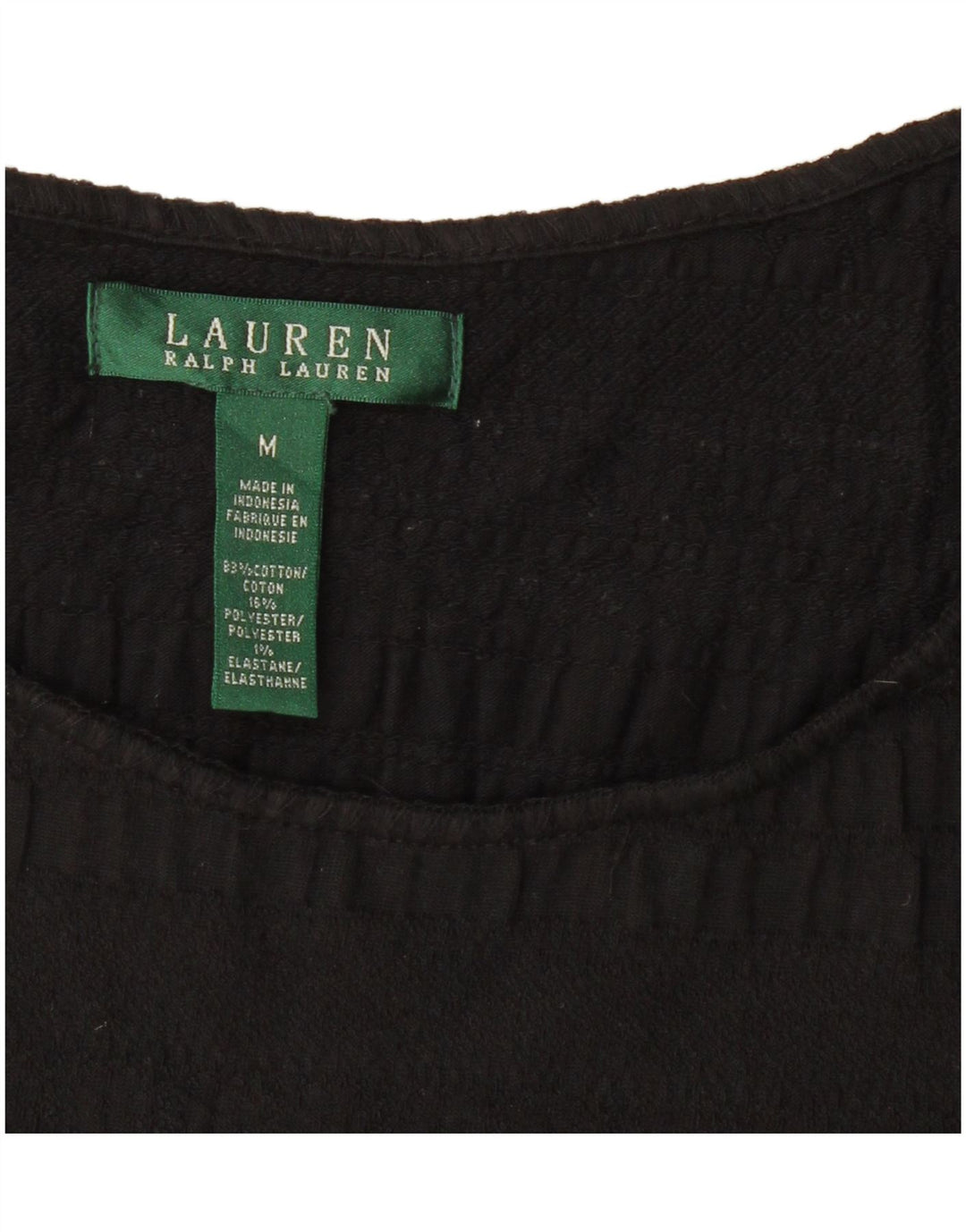 RALPH LAUREN Womens Blouse Top UK 12 Medium Black Cotton