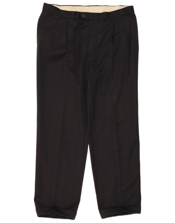 Marks & Spencer Mens Pegged Suit Trousers W38 L31 Black Polyester