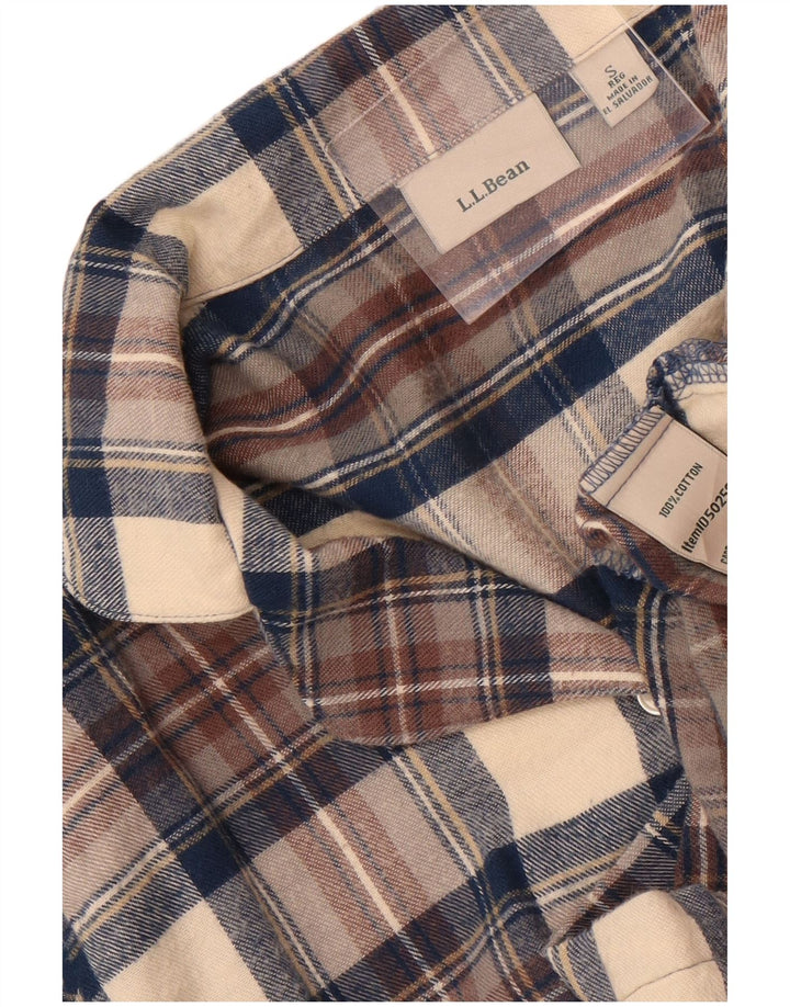 L.L.Bean Womens Oversized Flannel Shirt UK 10 Small Beige Check