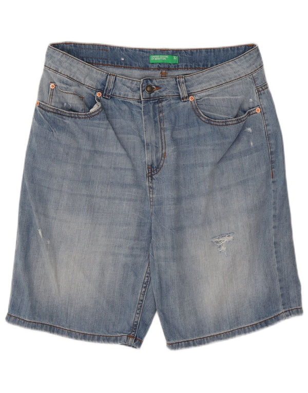 BENETTON Mens Denim Shorts W32 Medium Blue