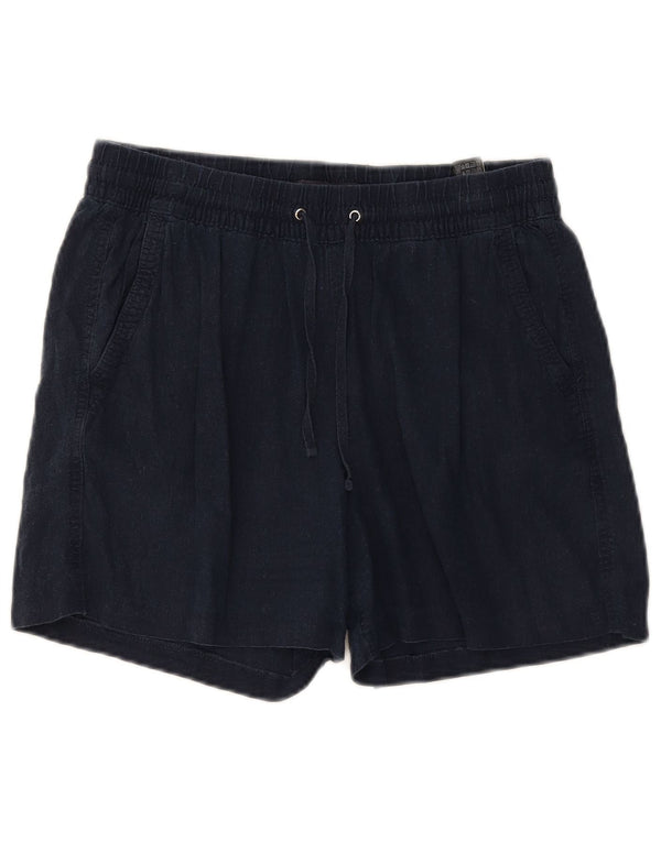 Marks & Spencer Womens High Waist Shorts UK 12 Medium W30 Navy Blue Flax