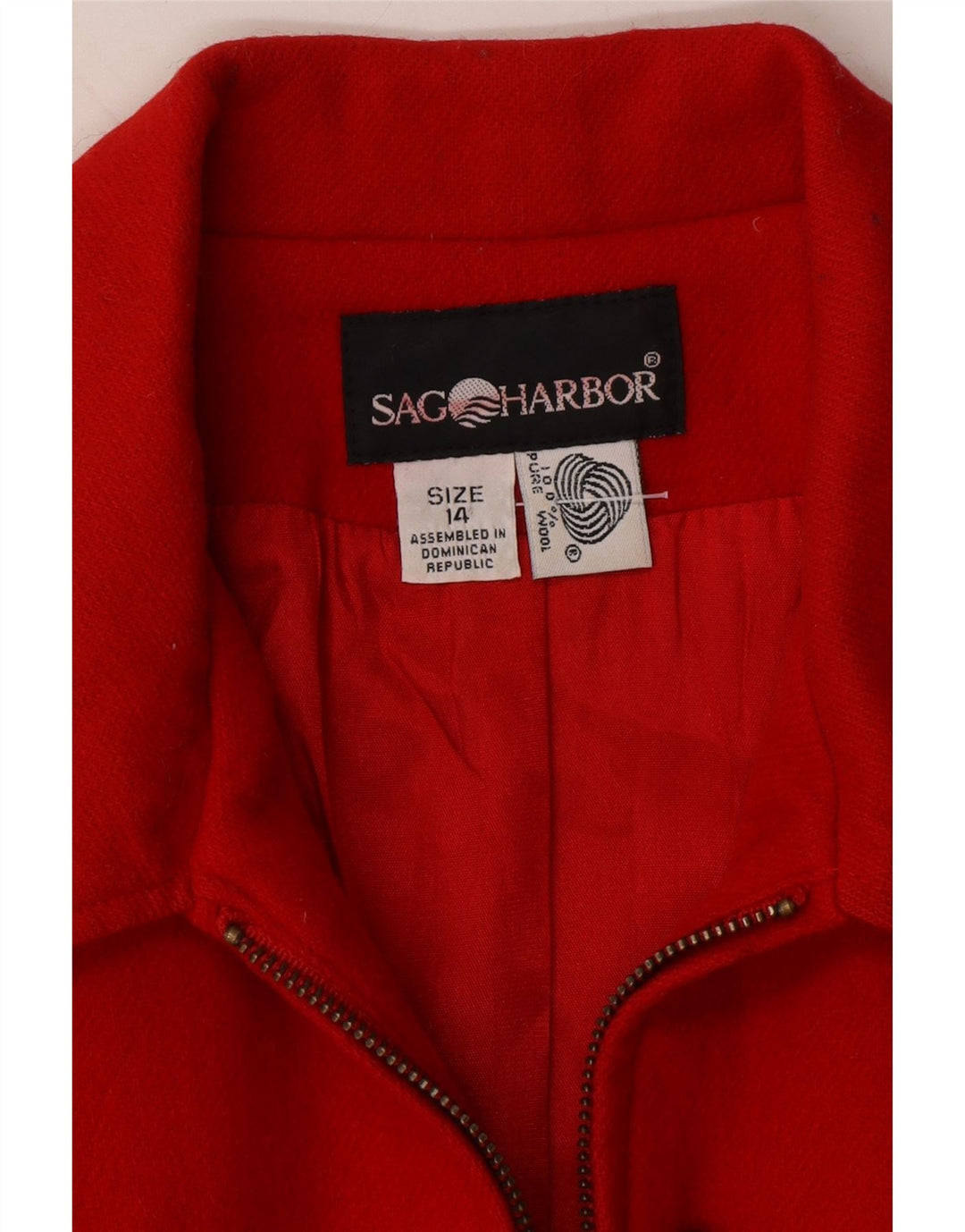 SAG HARBOR Womens Full Zip Blazer Jacket UK 14 Medium  Red Wool Vintage Sag Harbor and Second-Hand Sag Harbor from Messina Hembry 
