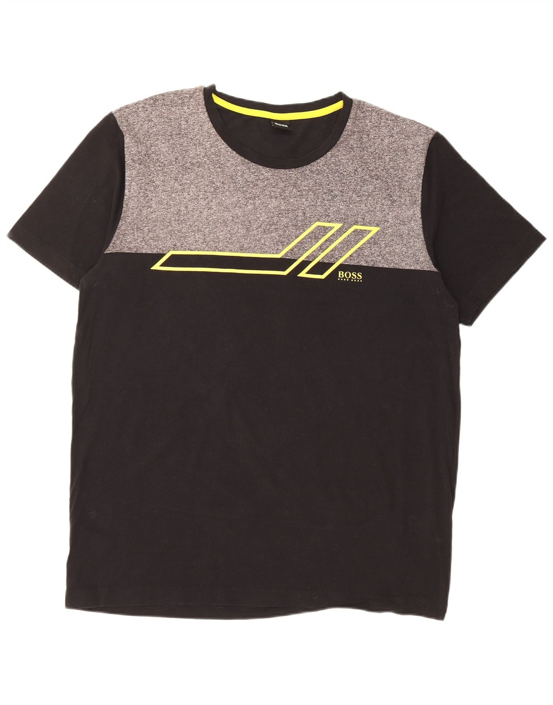 HUGO BOSS Mens Graphic T-Shirt Top Large Black Colourblock Cotton