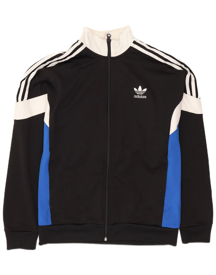 ADIDAS Boys Tracksuit Top Jacket 13-14 Years Black Colourblock Polyester