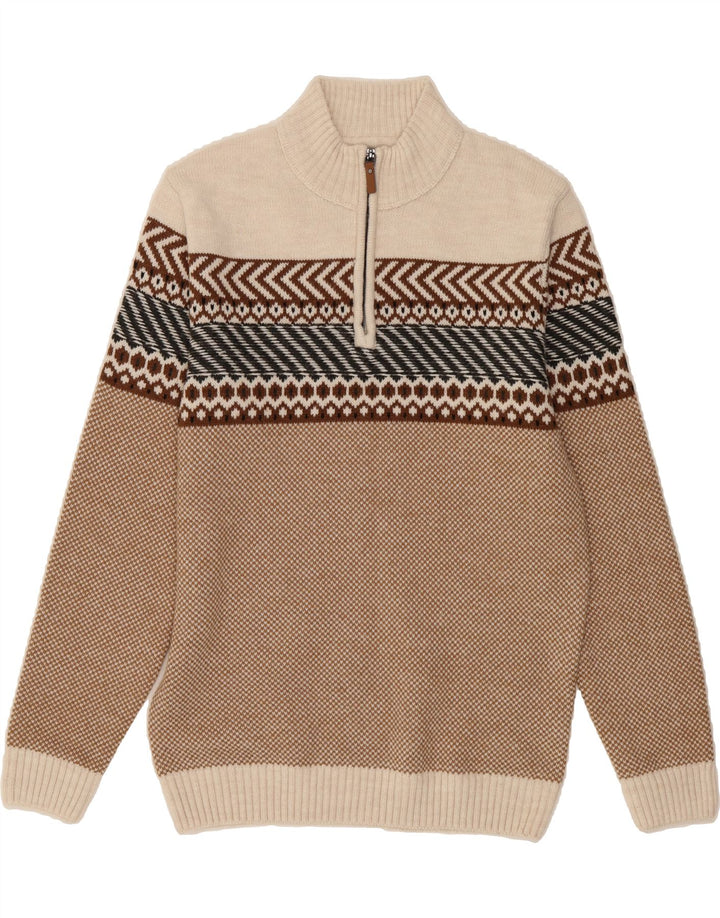 C & A Mens Zip Neck Jumper Sweater Medium Beige Fair Isle Acrylic Vintage C & A and Second-Hand C & A from Messina Hembry 