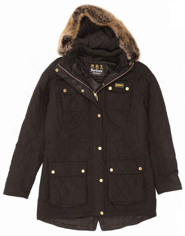 Barbour Womens Relaxed Fit Hooded Quilted Parka Jacket UK 10 Small Black