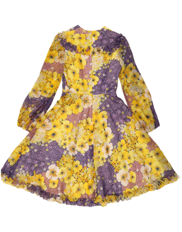 Vintage Womens Ruffle Front Maxi Dress UK 10 Small Yellow Floral